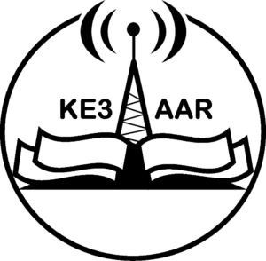 EAAR logo (book, radio antenna, and KE3AAR)